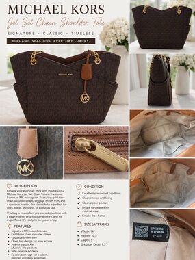Michael Kors Brown and Tan Chain-Accent Shoulder Tote